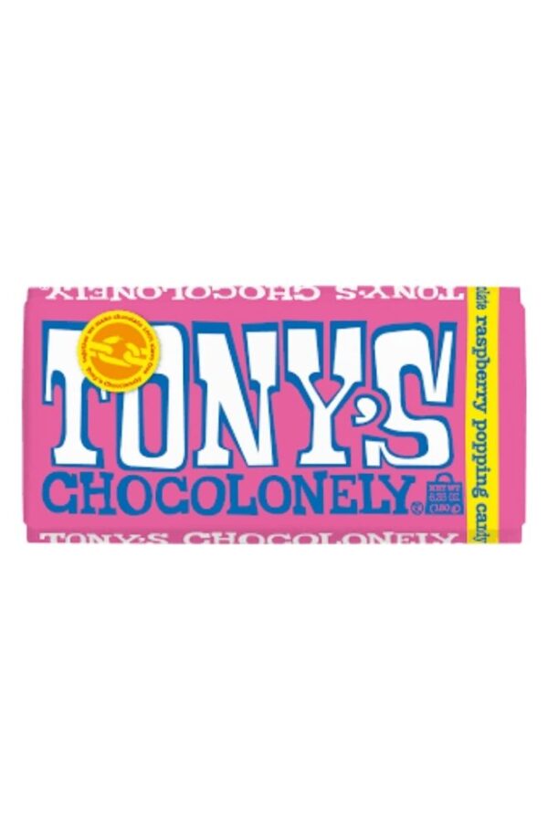 Tony's chocolonely Λευκή Σοκολάτα με Βατόμουρο and popping candy 180g